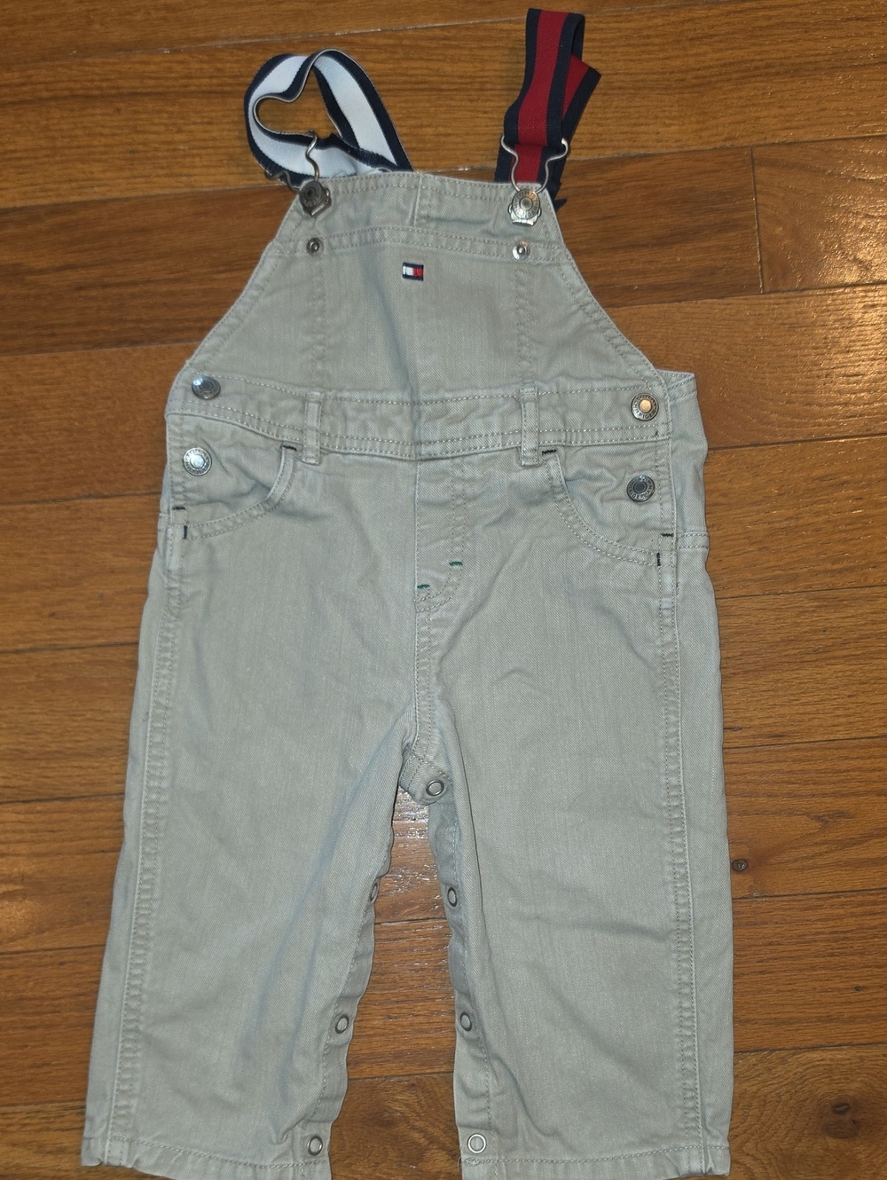 Vintage Tommy Hilfiger Toddler Cream Overalls with Striped Suspenders